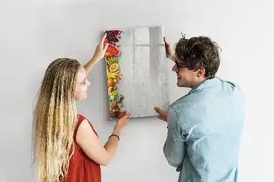 Magnetic writing board with vegetables on wood print