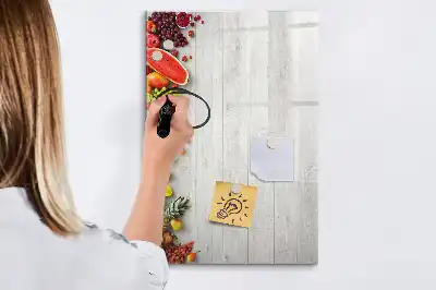 Magnetic writing board with vegetables on wood print