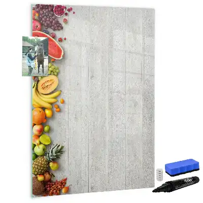 Magnetic writing board with vegetables on wood print