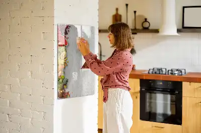 Magnetic writing board with vegetables on wood print
