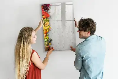 Magnetic writing board with vegetables on wood print