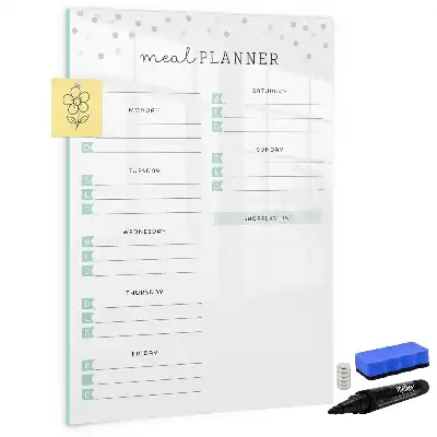 Magnetic meal planner whiteboard with magnetic erase surface