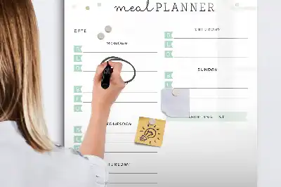 Magnetic meal planner whiteboard with magnetic erase surface