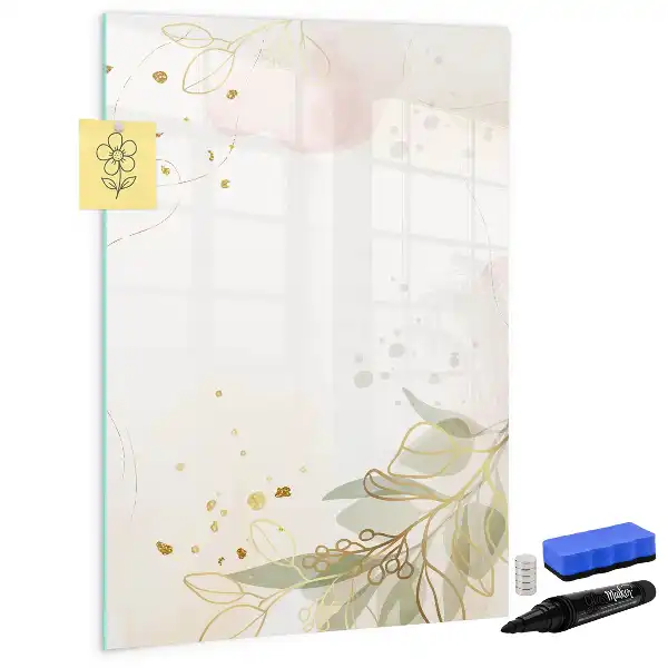 Magnetic dry erase board with gold vegetable abstract art