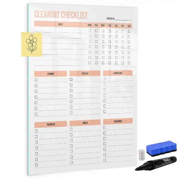Magnetic dry erase board cleaning list