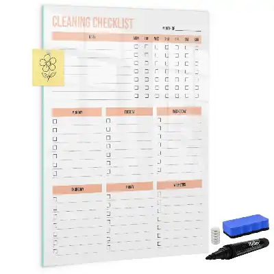Magnetic dry erase board cleaning list