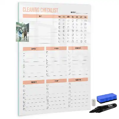 Magnetic dry erase board cleaning list
