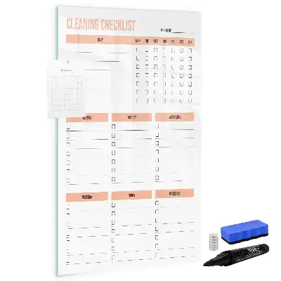 Magnetic dry erase board cleaning list