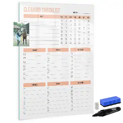 Magnetic dry erase board cleaning list