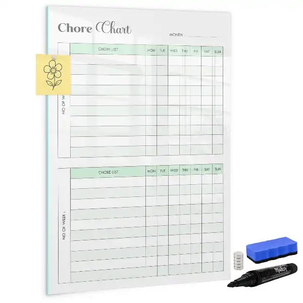 Magnetic chore chart with dry erase board