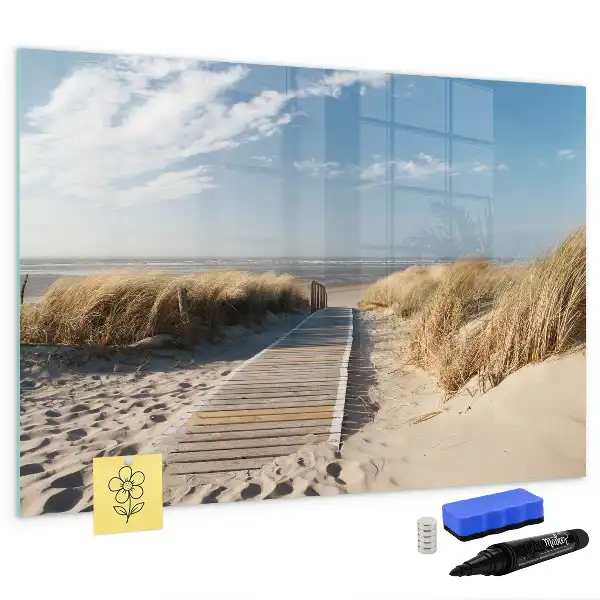Magnetic marker board with beach view design