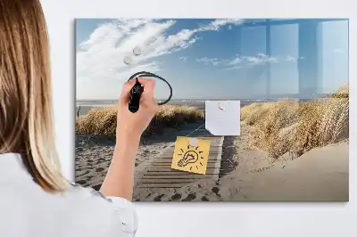 Magnetic marker board with beach view design