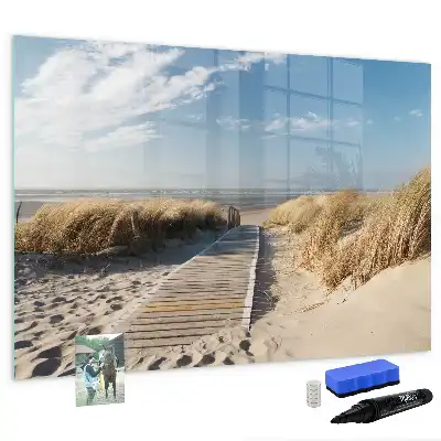 Magnetic marker board with beach view design