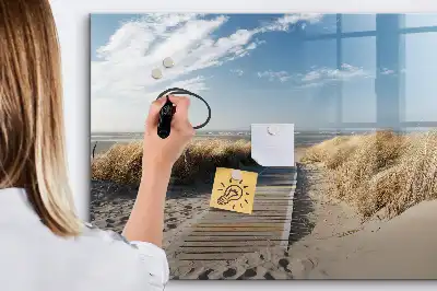Magnetic marker board with beach view design