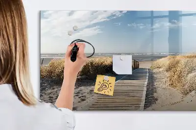 Magnetic marker board with beach view design