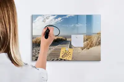 Magnetic marker board with beach view design