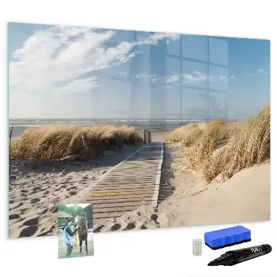 Magnetic marker board with beach view design