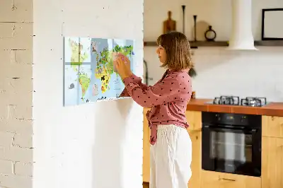 Magnetic glass dry erase board with animal world map design