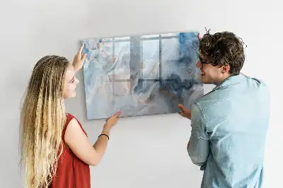 Magnetic glass dry erase board with marble pattern