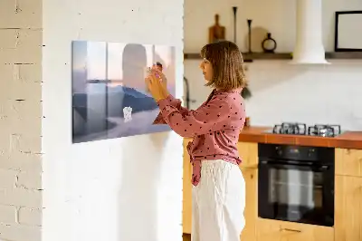 Magnetic glass dry erase board with beautiful landscape design