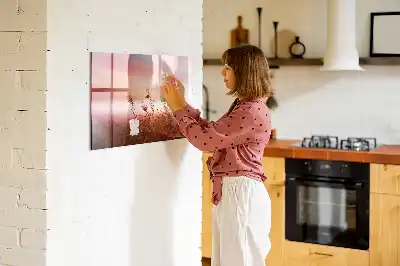 Magnetic glass dry erase board in misty morning design