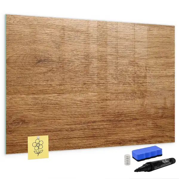 Magnetic glass dry erase board with a light wood frame