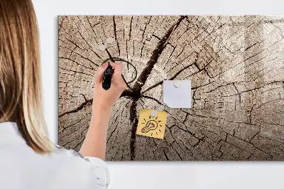 Magnetic glass dry erase board with old tree trunk design