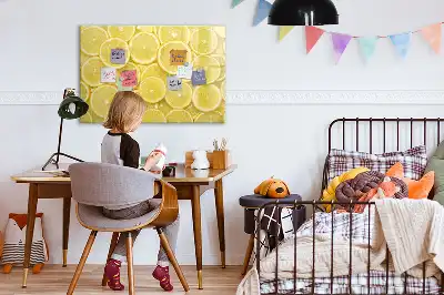 Magnetic marker board with lemon slices design