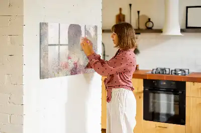 Magnetic glass dry erase board with a painted abstraction design