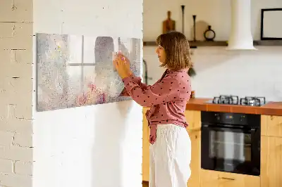 Magnetic glass dry erase board with a painted abstraction design