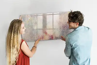 Magnetic glass dry erase board with a painted abstraction design