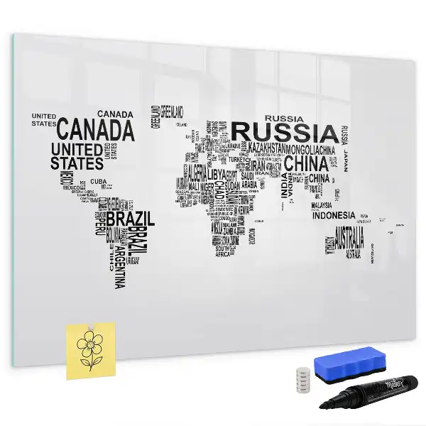 Magnetic marker board with continents from letters