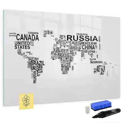 Magnetic marker board with continents from letters
