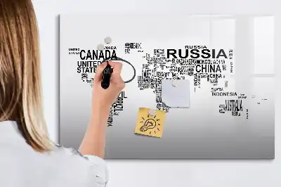 Magnetic marker board with continents from letters