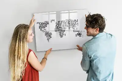 Magnetic marker board with continents from letters