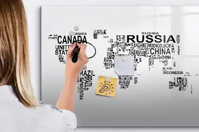 Magnetic marker board with continents from letters
