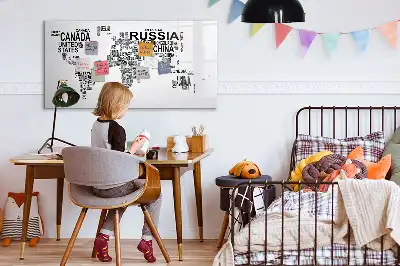 Magnetic marker board with continents from letters