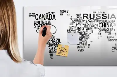 Magnetic marker board with continents from letters