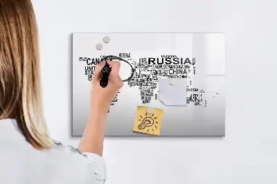 Magnetic marker board with continents from letters