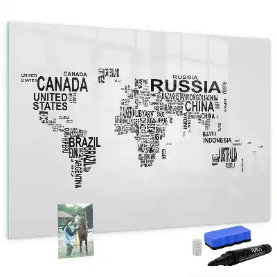 Magnetic marker board with continents from letters