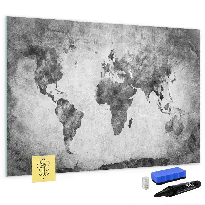 Magnetic glass dry erase board world map design