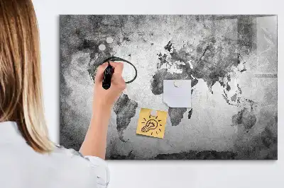 Magnetic glass dry erase board world map design