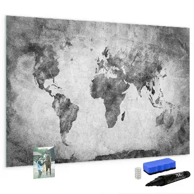 Magnetic glass dry erase board world map design
