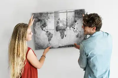 Magnetic glass dry erase board world map design