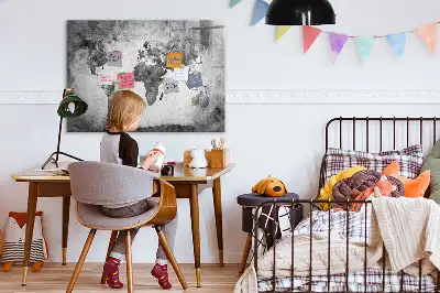 Magnetic glass dry erase board world map design