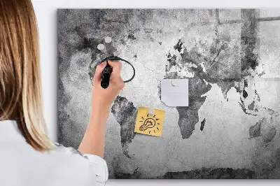 Magnetic glass dry erase board world map design