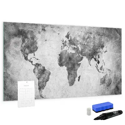 Magnetic glass dry erase board world map design
