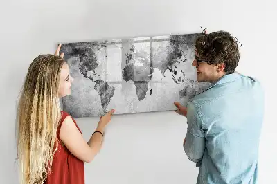 Magnetic glass dry erase board world map design