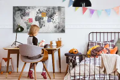 Magnetic glass dry erase board world map design