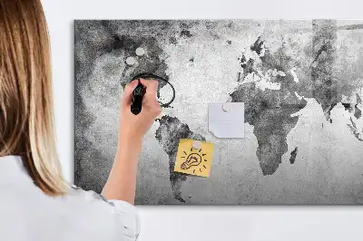Magnetic glass dry erase board world map design